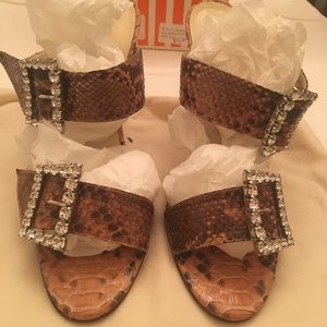 Gorgeous python sandals with bling buckles!